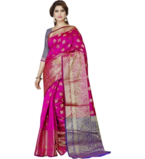 Generic Women's Jacquard Woven Saree With Unstitched Blouse 5.5Mtr (Magenta)