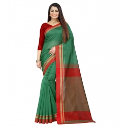 Generic Women's Silk Blend Woven Saree With Unstitched Blouse 5.5Mtr (Green)