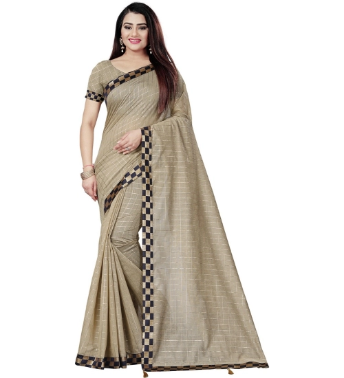 Generic Women's Cotton Silk Checkered Saree With Unstitched Blouse 5.5Mtr (Cream)