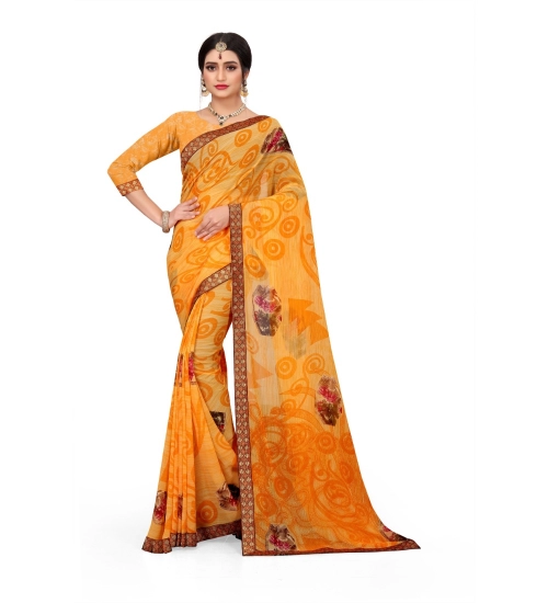 Generic Women's Georgette Floral Print Saree With Unstitched Blouse 5.5Mtr (Mustard)