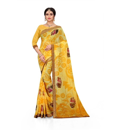 Generic Women's Georgette Floral Print Saree With Unstitched Blouse 5.5Mtr (Yellow)