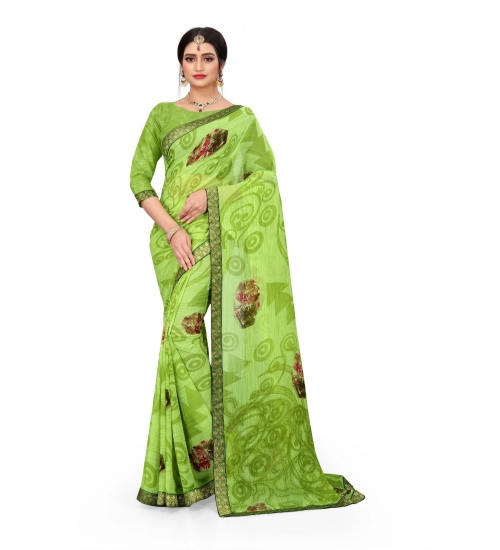 Generic Women's Georgette Floral Print Saree With Unstitched Blouse 5.5Mtr (Green)