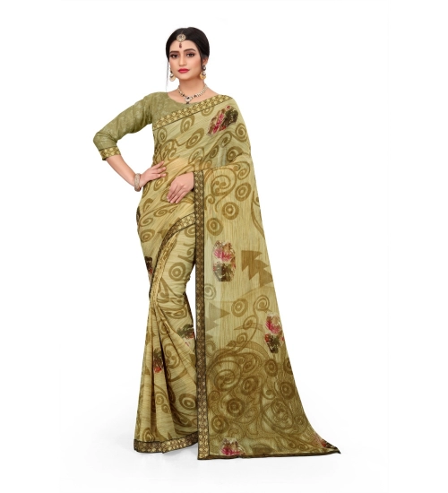 Generic Women's Georgette Floral Print Saree With Unstitched Blouse 5.5Mtr (Brown)
