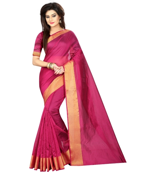 Generic Women's Cotton Silk Solid/Plain Saree With Unstitched Blouse 5.5Mtr (Pink)
