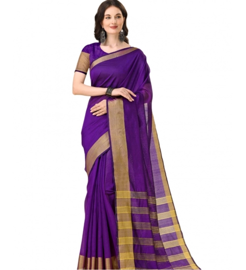 Generic Women's Cotton Silk Striped Saree With Unstitched Blouse 5.5Mtr (Multicolor)