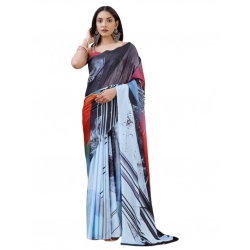 Generic Women's Crepe Digital Print Saree With Unstitched Blouse 5.5Mtr (Light Blue)