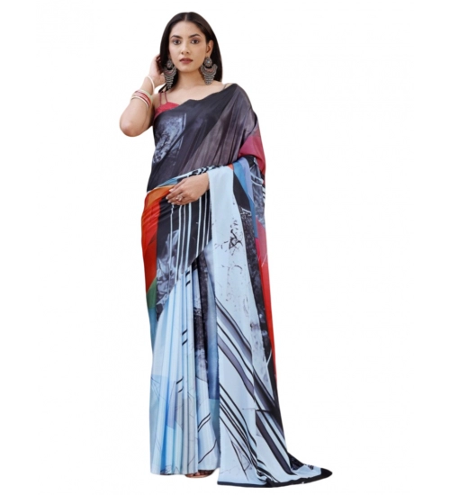 Generic Women's Crepe Digital Print Saree With Unstitched Blouse 5.5Mtr (Light Blue)