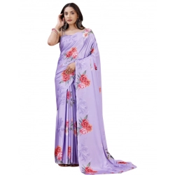Generic Women's Crepe Digital Print Saree With Unstitched Blouse 5.5Mtr (Purple)