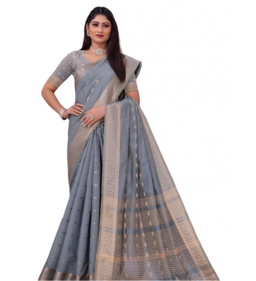 Generic Women's Silk Blend Woven Saree With Unstitched Blouse 5.5Mtr (Grey)