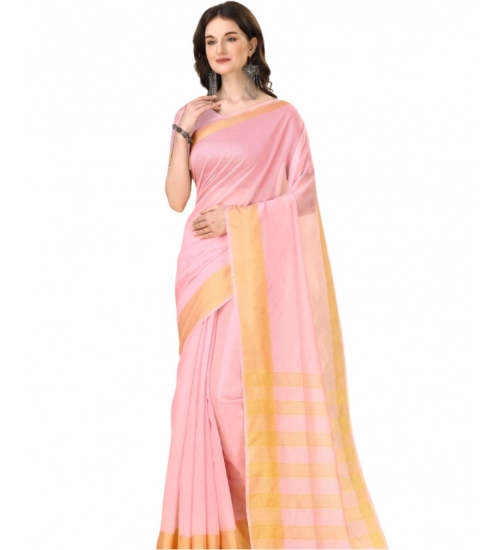 Generic Women's Cotton Silk Striped Saree With Unstitched Blouse 5.5Mtr (Multicolor)