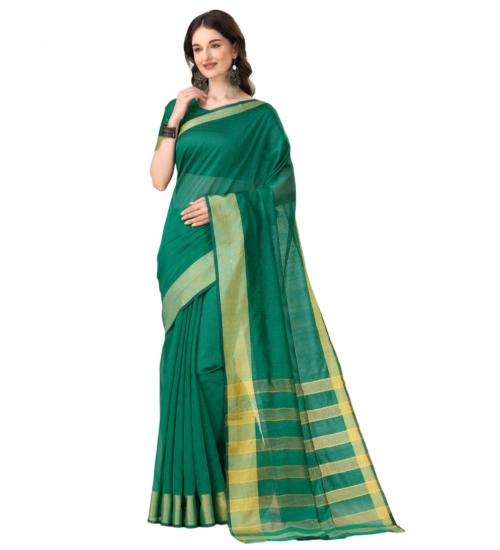 Generic Women's Cotton Silk Striped Saree With Unstitched Blouse 5.5Mtr (Light Green)