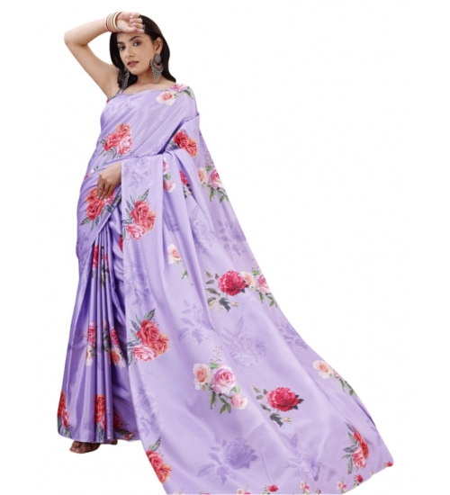 Generic Women's Crepe Digital Print Saree With Unstitched Blouse 5.5Mtr (Multicolor)