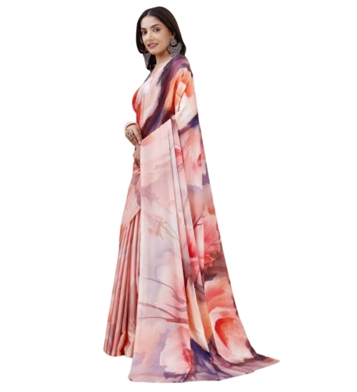 Generic Women's Crepe Digital Print Saree With Unstitched Blouse 5.5Mtr (Multicolor)