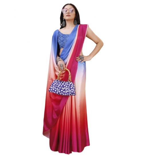 Generic Women's Crepe Digital Print Saree With Unstitched Blouse 5.5Mtr (Red)