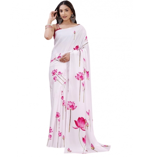 Generic Women's Crepe Digital Print Saree With Unstitched Blouse 5.5Mtr (White)