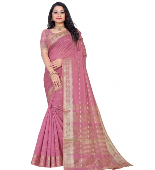 Generic Women's Silk Blend Woven Saree With Unstitched Blouse 5.5Mtr (Pink)