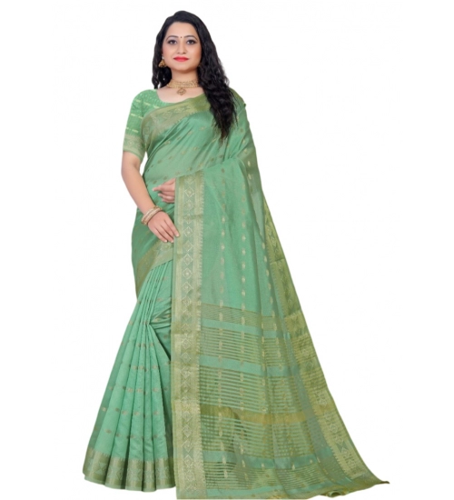 Generic Women's Silk Blend Woven Saree With Unstitched Blouse 5.5Mtr (Light Green)