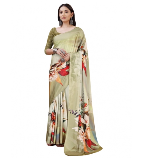 Generic Women's Crepe Digital Print Saree With Unstitched Blouse 5.5Mtr (Multicolor)