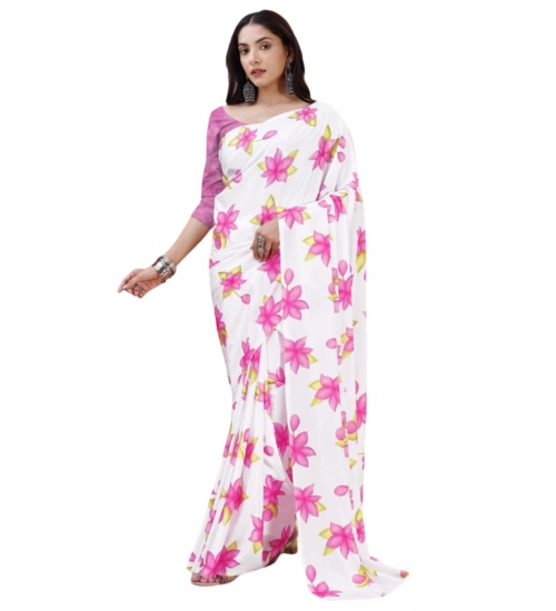 Generic Women's Crepe Digital Print Saree With Unstitched Blouse 5.5Mtr (Pink)