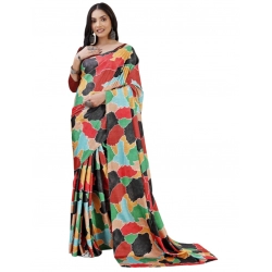 Generic Women's Crepe Digital Print Saree With Unstitched Blouse 5.5Mtr (Red)