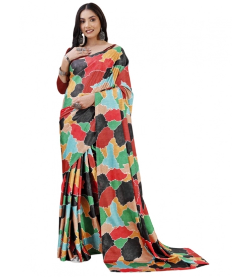 Generic Women's Crepe Digital Print Saree With Unstitched Blouse 5.5Mtr (Red)