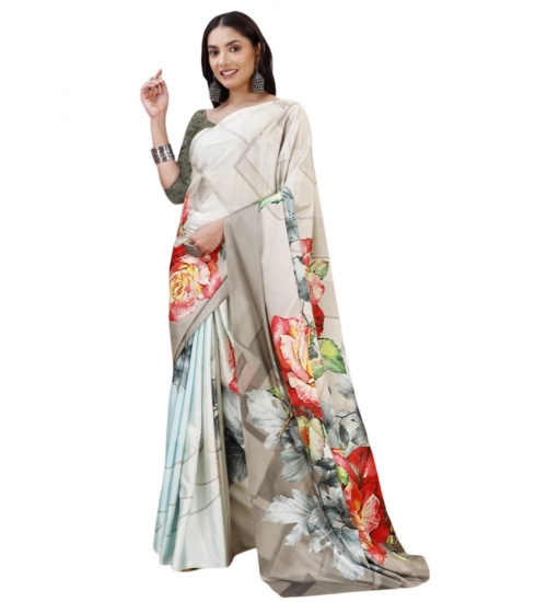 Generic Women's Crepe Digital Print Saree With Unstitched Blouse 5.5Mtr (Grey)