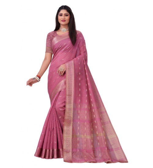 Generic Women's Silk Blend Woven Saree With Unstitched Blouse 5.5Mtr (Pink)