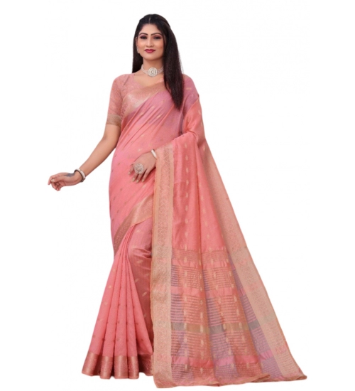 Generic Women's Silk Blend Woven Saree With Unstitched Blouse 5.5Mtr (Pink)