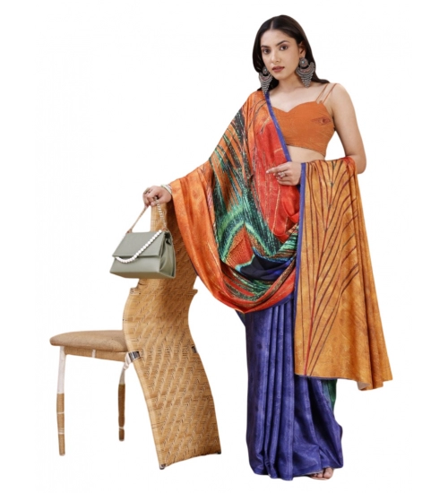 Generic Women's Crepe Digital Print Saree With Unstitched Blouse 5.5Mtr (Light Blue)