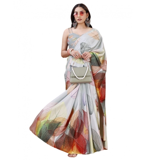 Generic Women's Crepe Digital Print Saree With Unstitched Blouse 5.5Mtr (Multicolor)