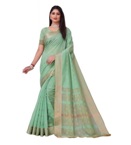 Generic Women's Silk Blend Woven Saree With Unstitched Blouse 5.5Mtr (Light Green)