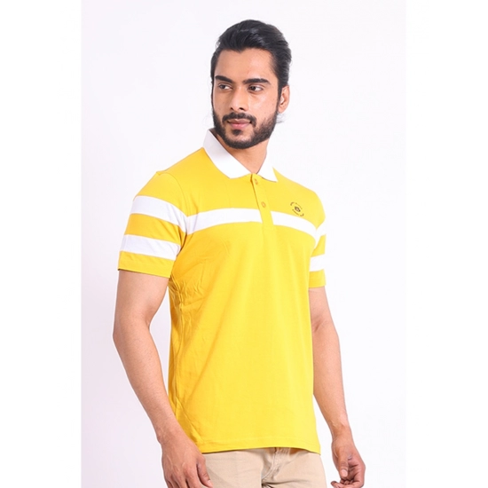 Generic Men's Casual Cotton Printed Polo Neck Half Sleeve T-Shirt (Yellow)