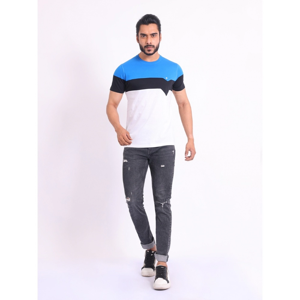 Men's Casual Cotton Printed Round Neck Half Sleeve T-Shirt (Multicolor)