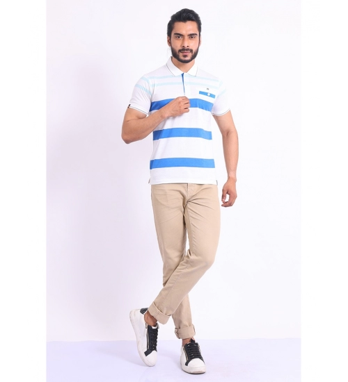 Generic Men's Casual Cotton Printed Polo Neck Half Sleeve T-Shirt (White)