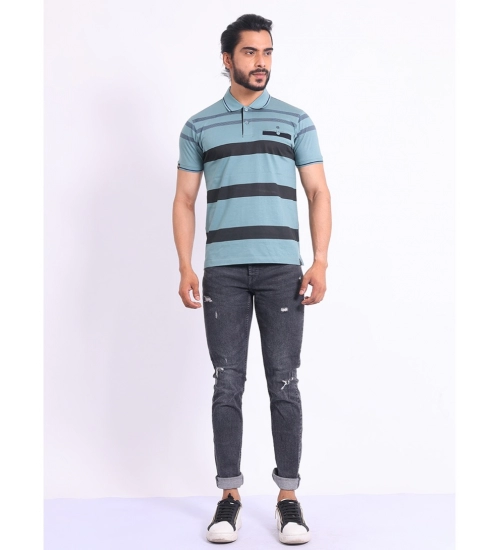 Generic Men's Casual Cotton Printed Polo Neck Half Sleeve T-Shirt (Green)