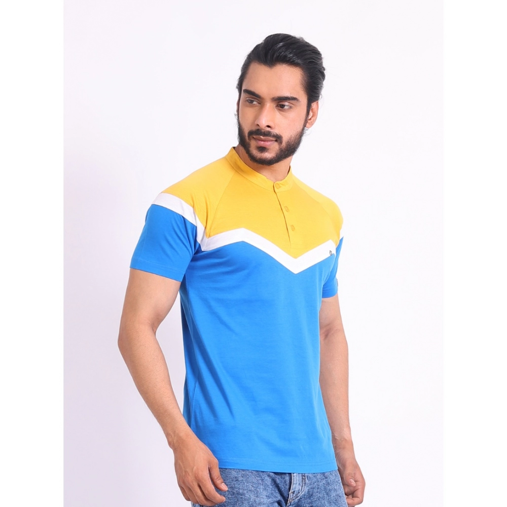 Men's Casual Cotton Printed Polo Neck Half Sleeve T-Shirt (Inkblue)