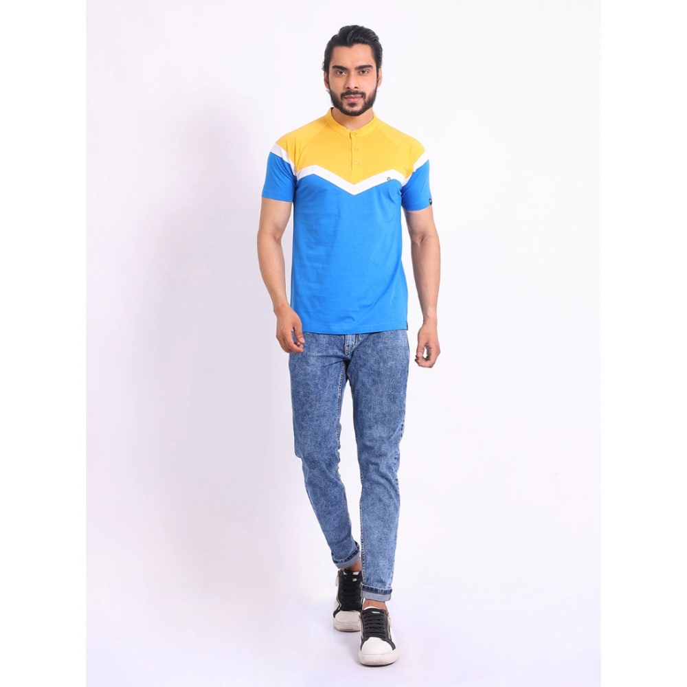 Men's Casual Cotton Printed Polo Neck Half Sleeve T-Shirt (Inkblue)