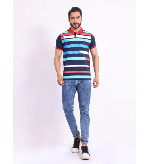 Generic Men's Casual Cotton Printed Polo Neck Half Sleeve T-Shirt (Navy)