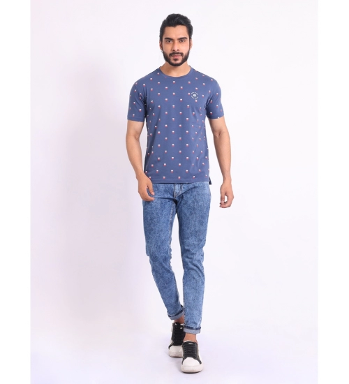 Generic Men's Casual Cotton Printed Round Neck Half Sleeve T-Shirt (Blue)