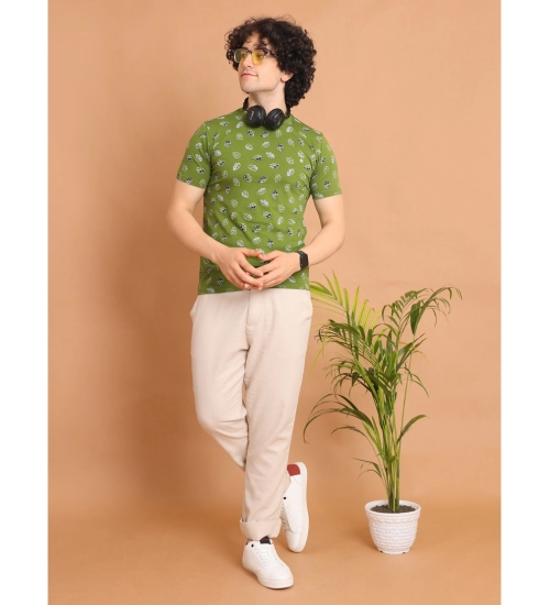 Generic Men's Casual Cotton Printed Round Neck Half Sleeve T-Shirt (Green)