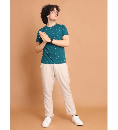 Generic Men's Casual Cotton Printed Round Neck Half Sleeve T-Shirt (Green)