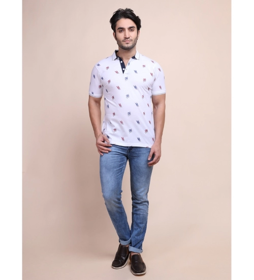 Generic Men's Casual Cotton Printed Polo Neck Half Sleeve T-Shirt (White)
