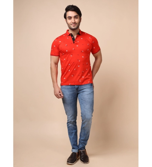 Generic Men's Casual Cotton Printed Polo Neck Half Sleeve T-Shirt (Red)