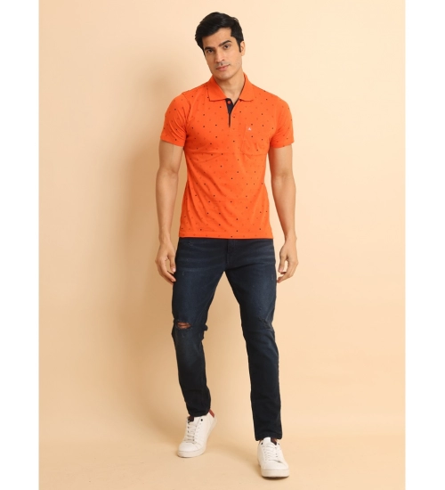 Generic Men's Casual Cotton Printed Polo Neck Half Sleeve T-Shirt (Rust)