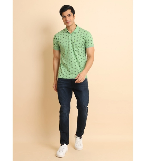Generic Men's Casual Cotton Printed Polo Neck Half Sleeve T-Shirt (Light Green)