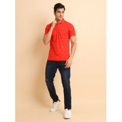 Men's Casual Cotton Printed Polo Neck Half Sleeve T-Shirt (Red) Men's Casual Cotton Printed Polo Neck Half Sleeve T-Shirt (Red)