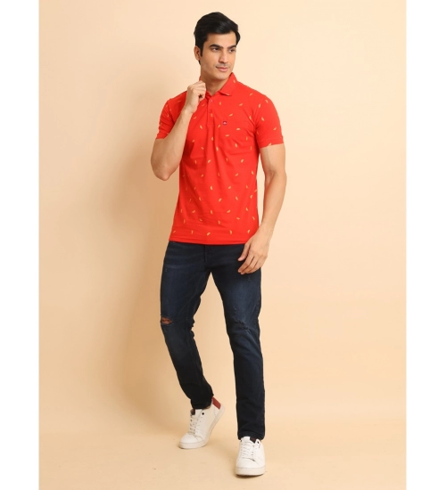 Generic Men's Casual Cotton Printed Polo Neck Half Sleeve T-Shirt (Red)