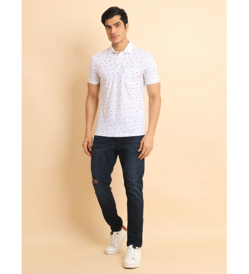 Generic Men's Casual Cotton Printed Polo Neck Half Sleeve T-Shirt (White)