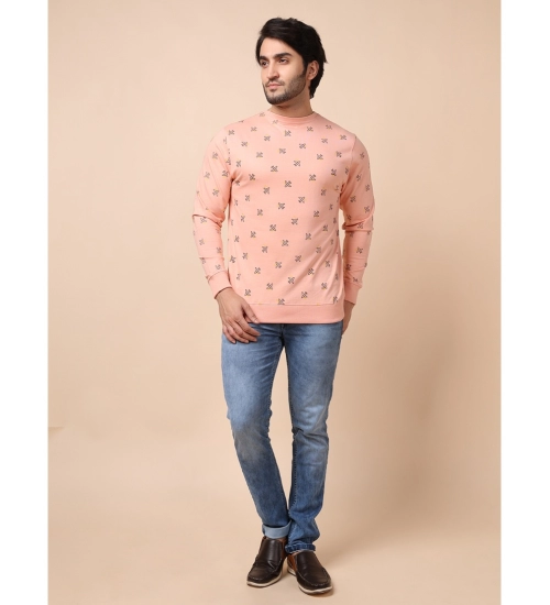 Generic Men's Casual Cotton Printed Round Neck Full Sleeve Sweat T-Shirt (Peach)