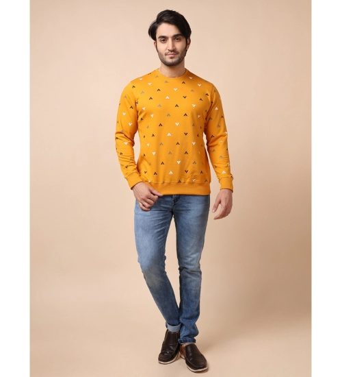 Generic Men's Casual Cotton Printed Round Neck Full Sleeve Sweat T-Shirt (Mustard)